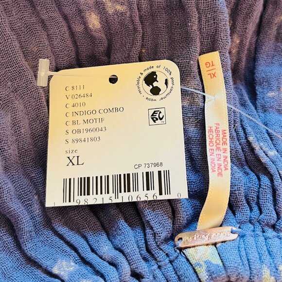 Free People Chloe Mixed Print Back Cutout Top in Indigo Combo (XL) New with Tag - Picture 8 of 10